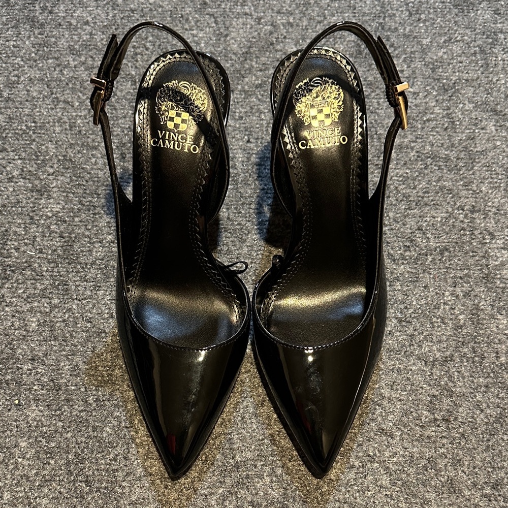 Vince Camuto Black Patent Slingback Pointed-Toe Pumps